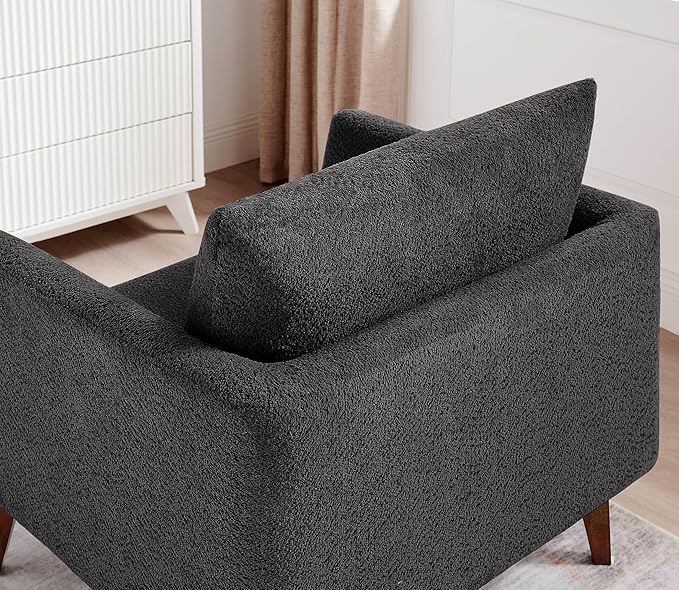 Oversized Accent Chair Modern Boucle Armchair for Living Room- 37" Wide Accent Chair with Solid Wood Legs, Dark Gray Upholstered Lounge Chair for Bedroom & Office, Cozy Reading Chair (Easy Assembly)