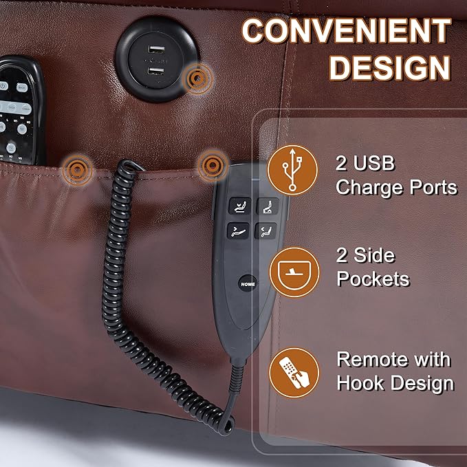 Power Lift Recliner Chair for Elderly, Dual Motor Massage Recliner with Lumbar Heat, Heavy Duty Motion Mechanism Lift Chair with Charge Ports, Genuine Leather - Red