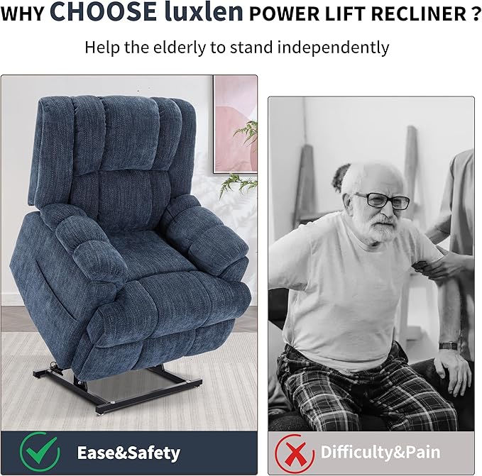 Luxlen Power Lift Recliner Chair for Elderly, Heat Massage Recliners, Dual Motor Oversized Lift Chair, Medium-Firm Electric Lift Recliners with Remote - Dark Blue