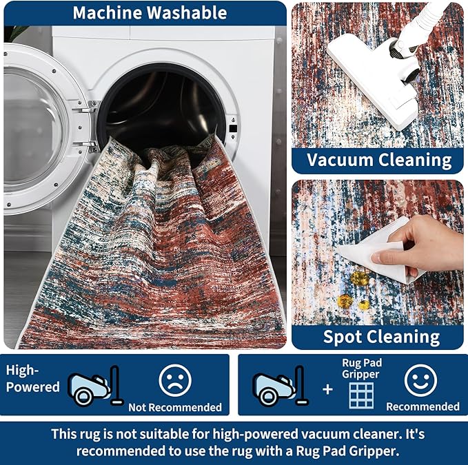 Modern Abstract Living Room Rug 8x10, Washable Area Rugs for Bedroom, Stain Resistant Non Slip Large Rug, Soft Indoor Carpet for Dining Room Table Home Decor, Red/Multi