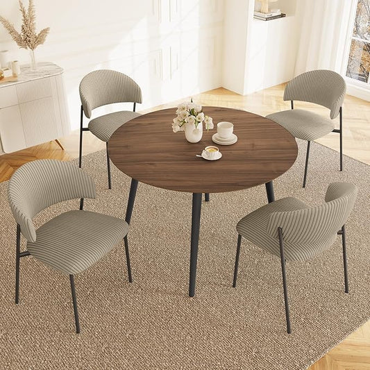 43.3 Inch Round Dining Table Set for 4, Modern Small Kitchen Coffee Set for Dining Room Kitchen Apartment (Walnut Table + 4 Grey Shell Chairs)
