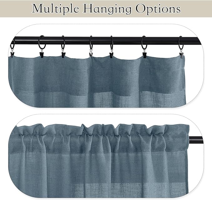RYB HOME Sheer Curtains for Bedroom, Linen Wave Texture Semitransparent Voile Curtain Drapes Rod Pocket Window Treatment for Dining Room Bathroom Bedroom, Stone Blue, W52 x L45 inch, Set of 2 Panels