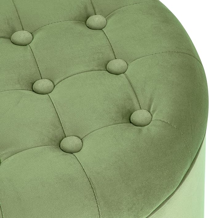 Homepop Home Decor | Upholstered Round Velvet Tufted Foot Rest Ottoman | Ottoman with Storage for Living Room & Bedroom | Decorative Home Furniture, Green