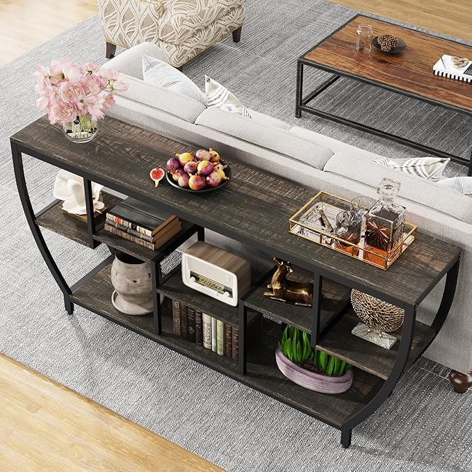 Tribesigns 70.9 Inch Long Sofa Table with Shelves, Rustic Console Table with Storage, Industrial Entryway Table TV Stand, Behind Couch Table Accent Tables for Living Room, Hallway, Foyer, Dark Grey