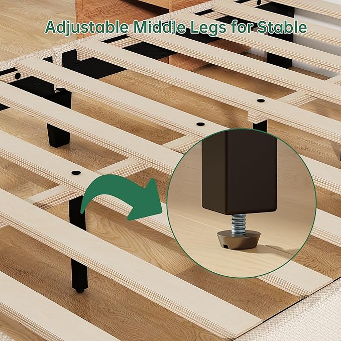 Full Size Bed Frame with Headboard,Fabric Upholstered Platform Bed Frame with Wooden Slats Support,No Box Spring Needed/Non-Slip Without Noise/Easy Assembly, Beige