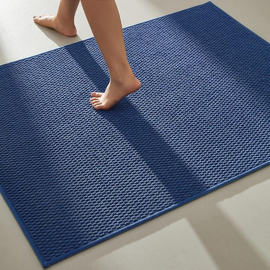 Large Bathroom Rugs Non Slip Washable Bath Rugs Super Absorbent Bathroom Rug Thin Quick Dry Low Pile Bath Mats, Navy Blue 36"x48"