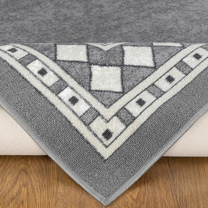 Antep Rugs Alfombras Modern Bordered 8x10 Non-Skid (Non-Slip) Low Profile Pile Rubber Backing Indoor Area Rugs (Gray, 7'10" x 10')