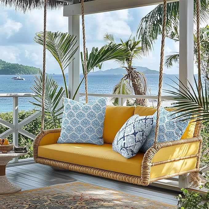 Outdoor Throw Pillow Covers 18”x18”, Decorative Pillow Covers for Patio Furniture, Modern Cushion Cases for Garden Couch Home Sofa Bed Office Chair, Pack of 2, Boho Geometry Blue