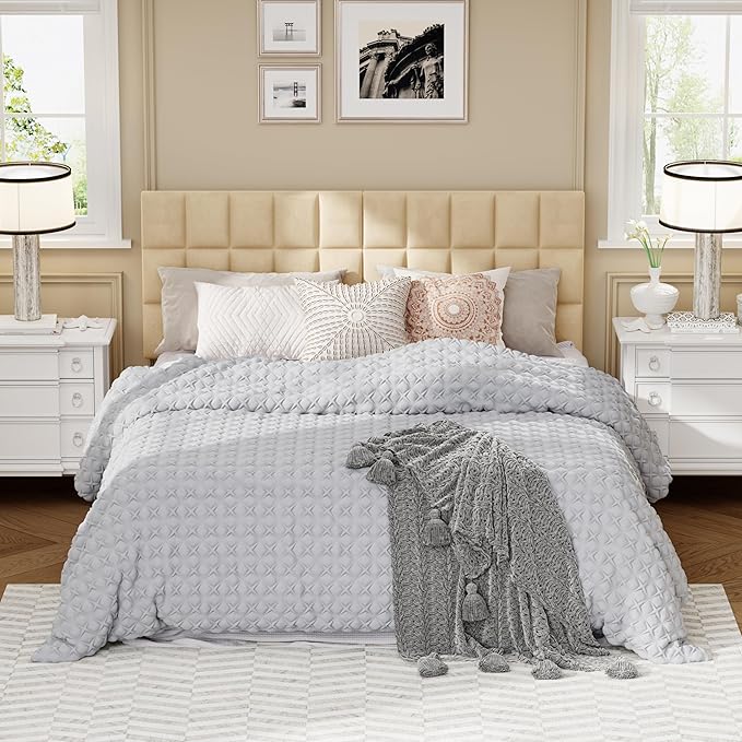 Andeworld Velvet Upholstered Tufted King Size Headboard,Wood Head Board with Metal Legs, Adjustable Height from 42” to 56”, Bed Headboard in Modern Design,Backboard for Bed, Apricot