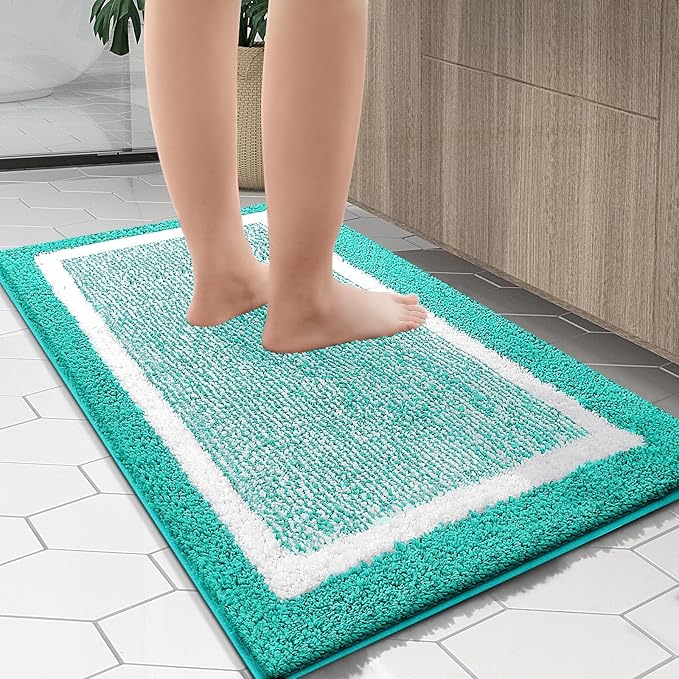 OLANLY Bathroom Rugs 47x24, Extra Soft and Absorbent Microfiber Bath Mat, Non-Slip, Machine Washable, Quick Dry Shaggy Bath Carpet, Suitable for Bathroom Floor, Tub, Shower (Runner, Green)