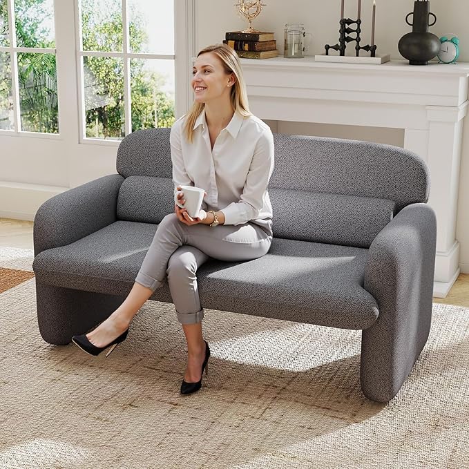Furnimart Modern Loveseat Sofa, 54" 2-Seater Boucle Sofa, Comfy Upholstered Minimalist Couch, Small Couches for Small Spaces, Apartment, Office, Living Room, Bedroom, Dorm, Chenille Grey