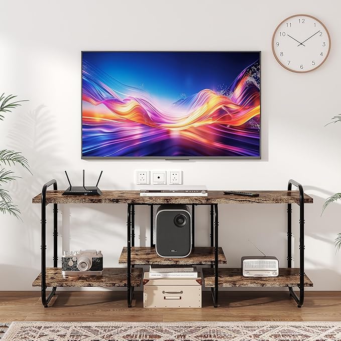 VECELO TV Stands up to 55 Inch,Entertainment Center/Media Console Table with Adjustable Storage Shelves for Living Room/Bedroom,