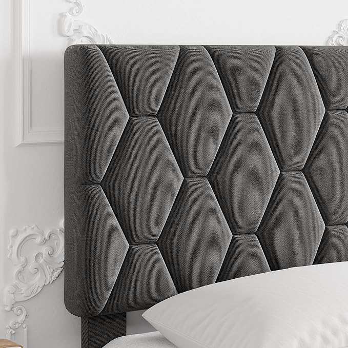 GAOMON Grey Queen Bed Frame with Upholstered Headboard, Heavy-Duty Platform Bed Frame with Strong Wood Slats, No Box Spring Needed/Easy Assembly/Noise Free
