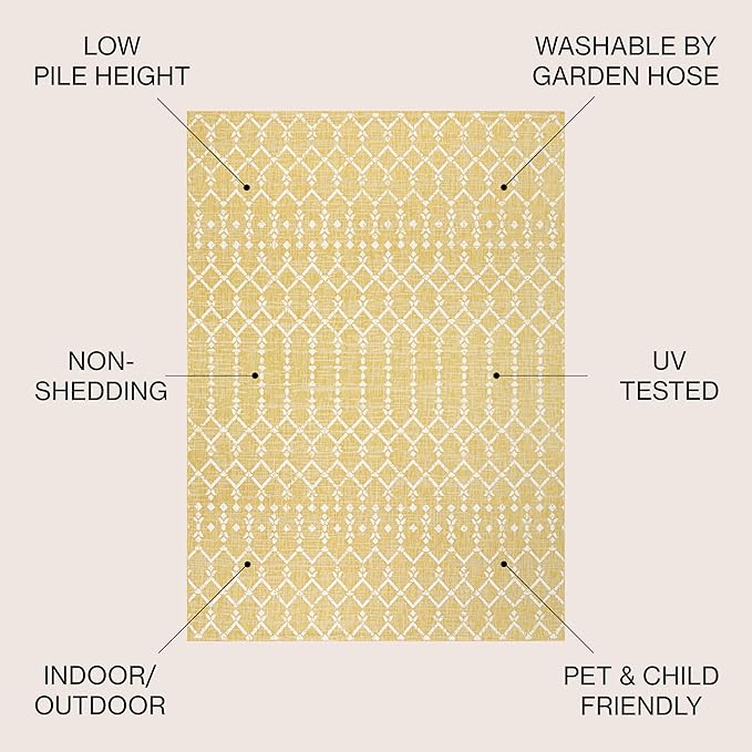 JONATHAN Y Moroccan Geometric Indoor Outdoor Area Rug 4X6 Yellow/Cream, Ourika Textured Weave for Backyard, Patio, Porch, Easy-Cleaning, High Traffic, Pet-Friendly, Non-Shedding (SMB108G-4)