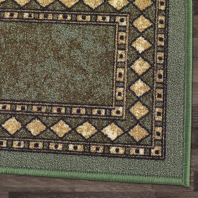 Antep Rugs Alfombras Modern Bordered 2x4 Non-Skid (Non-Slip) Low Profile Pile Rubber Backing Kitchen Area Rugs (Green, 2'3" x 4')
