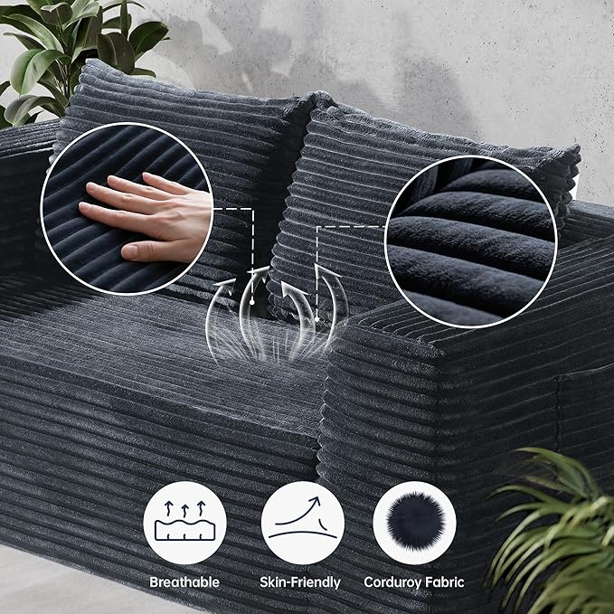 TeQsli Loveseat Sofa, 71" Foam Sofa in a Box, Plush Corduroy Deep Seat Couch, No Assembly Needed, Modern Sofa for Compact Living Rooms, Apartments, and Offices