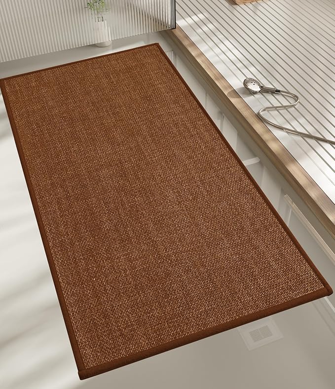 chakme Bathroom Rugs Mat 47x17, Ultra Thin Bath Rug Non Slip Runner Quick Dry Absorbent Bath Mat for Bathroom, (Rust, 47"x17")