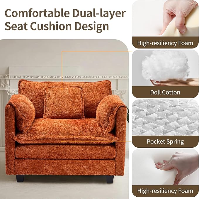 SweetGO corporation 42'' Plush Chaise Lounge Chair Indoor, Single Sofa Accent Chair with Ottoman for Living Room/Bedroom, Modern Couch for Reading