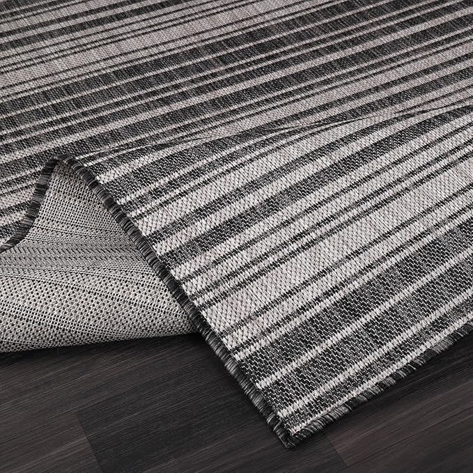 Stripe Outdoor Rug 5x7 Washable Outside Carpet for Indoor Patio Porch Waterproof Easy Cleaning Non Shedding Area Rugs Dark Gray 5 x 7