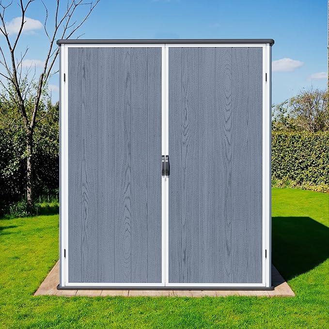 Greesum 5×3FT Plastic Outdoor Storage Shed with Floor, Resin Storaged Sheds with Lockable Door, Window & Vent, All-Weather Tool Sheds for Garden, Backyard, Patio, Dark Gray (4.7×2.5FT)