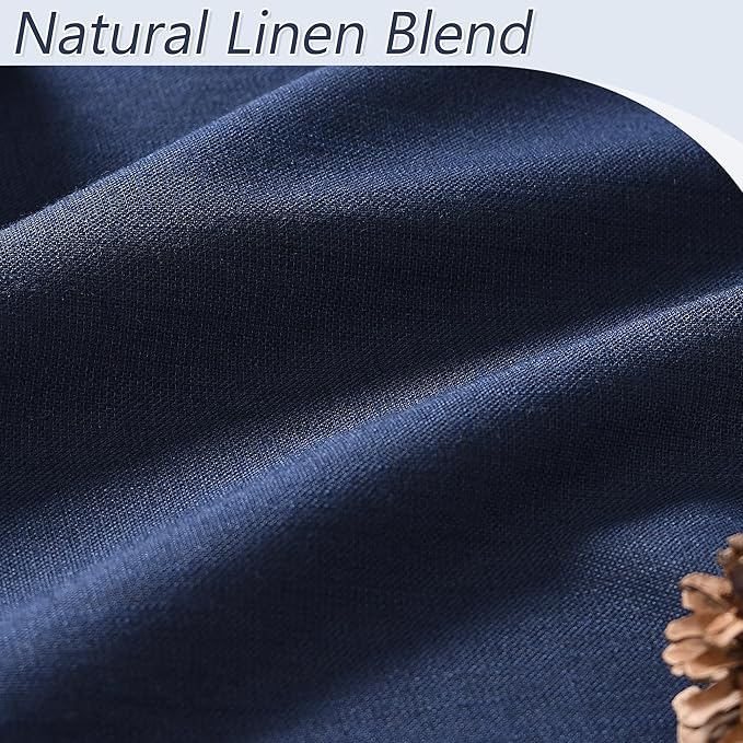 Guken Navy Blue Linen Blackout Curtains 108 Inch Length 2 Panels Set for Living Room Bedroom Back Tab Thermal Insulated 100% Black Out Linen Drapes Room Darkening Window Curtains 108 Inches Long