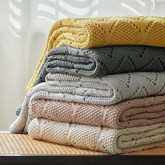 Longhui bedding Chunky Cotton Knit Throw Blanket for Couch, Sofa, Bed, or Chair, Decorative Breathable Fall Cable Knit Blanket 60 x 80 Inches, Light Blue