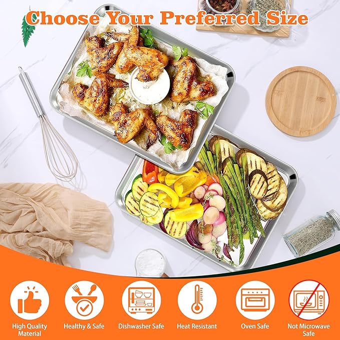 Herogo Nonstick Stainless Steel Baking Sheet Pan Set, 12.5×10×1 Inch Rectangle Cookie Sheet Bakeware Set for Oven, 2 Pack Multipurpose Kitchen Cookware, Non Toxic & Heavy Duty & Easy Clean- Medium