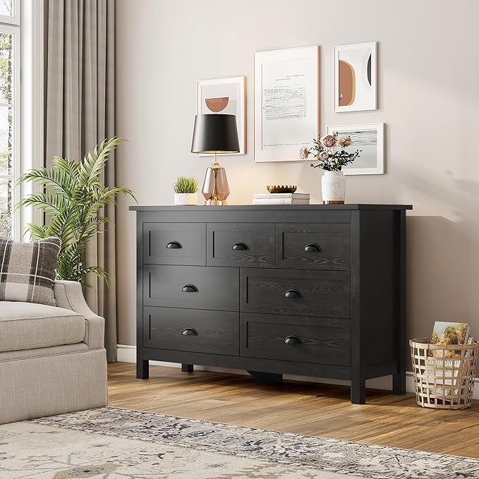 Wananlanen® Farmhouse Dresser for Bedroom, Antique Double Dresser & Chest of Drawer with Vintage Handle and Storage, Wooden Tall Rustic Organizer for Bedroom