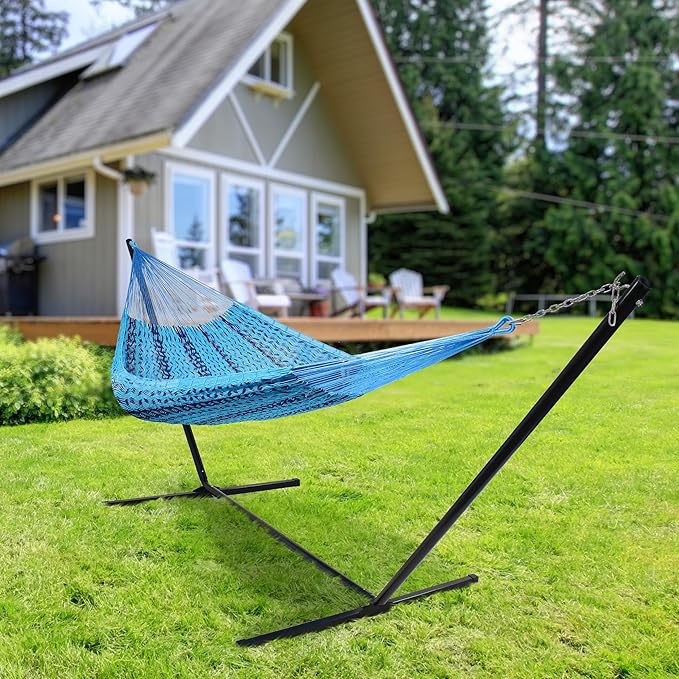 Sunnydaze Handwoven XXL Thick Cord Mayan Double Hammock for Outside - 625-Pound Capacity Heavy-Duty Outdoor Hammock - Blue
