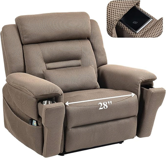 Big Man Power Lift Recliner for Elderly Adults 28 Inch Wide Seat, Lay Flat Lift Chair with Heat Massage, Cup Holder & Wireless Phone Charger, USB Type C Charging, Big Tall 400 lbs