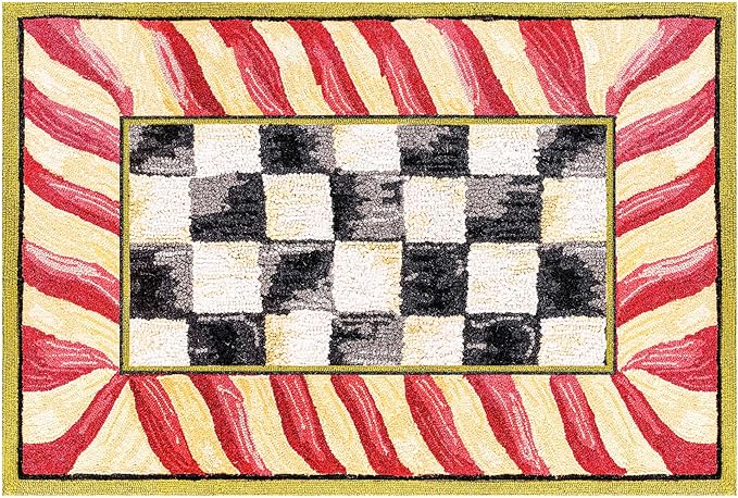 MACKENZIE-CHILDS Washable Rug, Decorative Indoor Rug, 2' x 3', Red-and-Gold Courtly Check