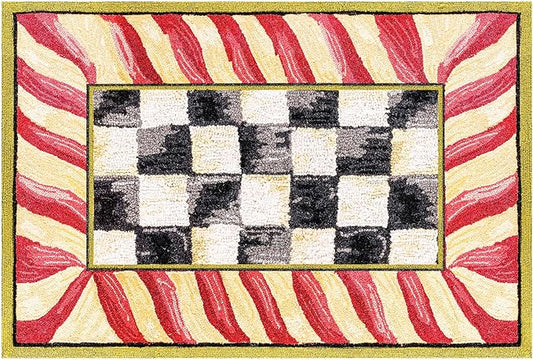 MACKENZIE-CHILDS Washable Rug, Decorative Indoor Rug, 2' x 3', Red-and-Gold Courtly Check