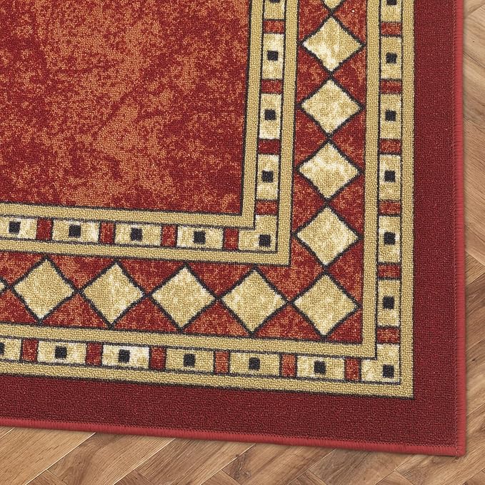 Antep Rugs Alfombras Modern Bordered 4x6 Non-Skid (Non-Slip) Low Profile Pile Rubber Backing Indoor Area Rugs (Maroon Beige, 4' x 5'8")