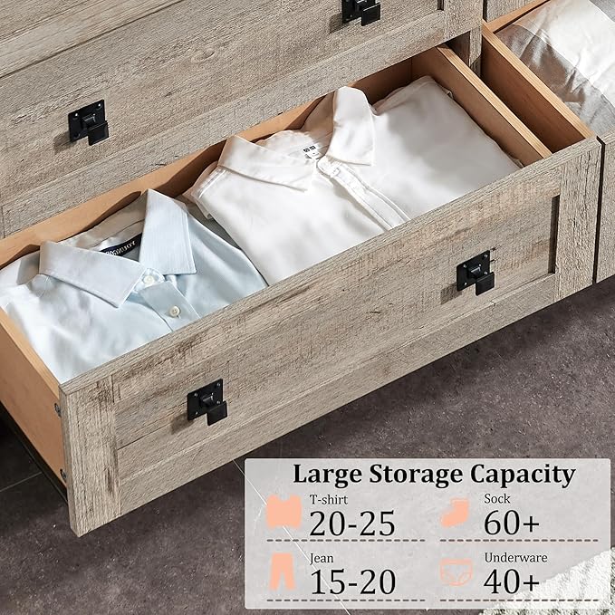 RedLemon 7 Drawer Dresser for Bedroom, Farmhouse 54" Wide Rustic Wood Dresser TV Stand, Dresser Chest of Drawers for Closet, Living Room, Hallway, Light Rustic Oak