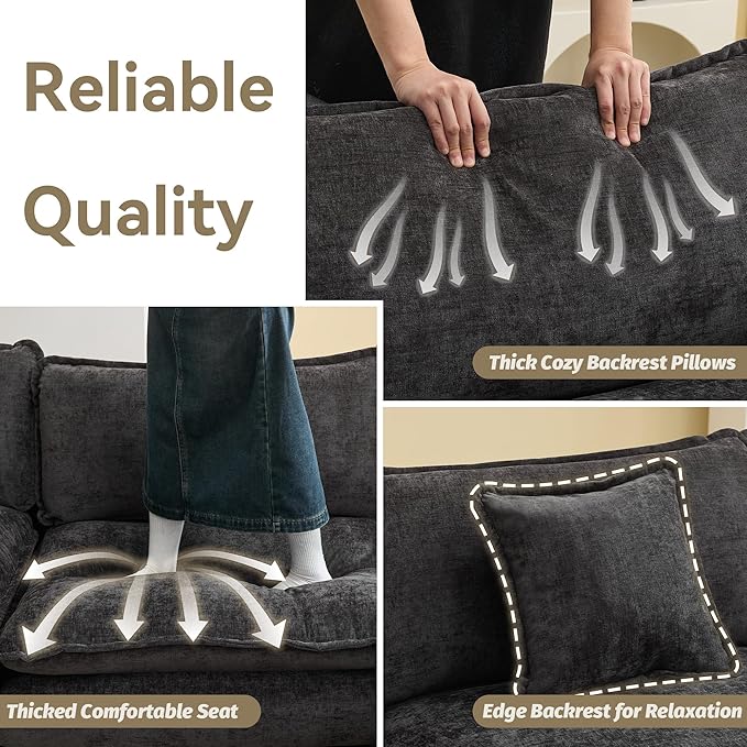 41'' Modern Chenille Oversized Chair, Upholstered Accent Living Room Chair with Extra Thicked Deep Seat, Single Lounge Chair for Bedroom, Small Apartment, Dark Grey