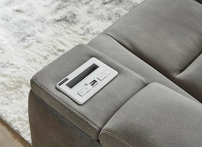 Signature Design by Ashley Next-Gen DuraPella Modern Faux Leather Power Reclining Loveseat with Console & Adjustable Headrest, Gray