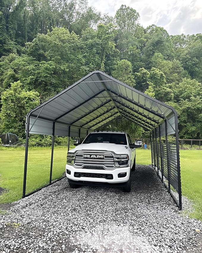 13'x26'x11' Oversized Metal Carport, Steel Heavy Duty Carport for All-Weather, Permanent Shelter for Boats, Pickup Trucks, and Tractors, N.W. 780 Lbs