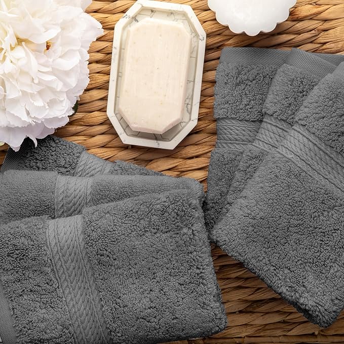Superior Egyptian Cotton Pile Face Towel/Washcloth Set of 6, Ultra Soft Luxury Towels, Thick Plush Essentials, Absorbent Heavyweight, Guest Bath, Hotel, Spa, Home Bathroom, Shower Basics, Charcoal