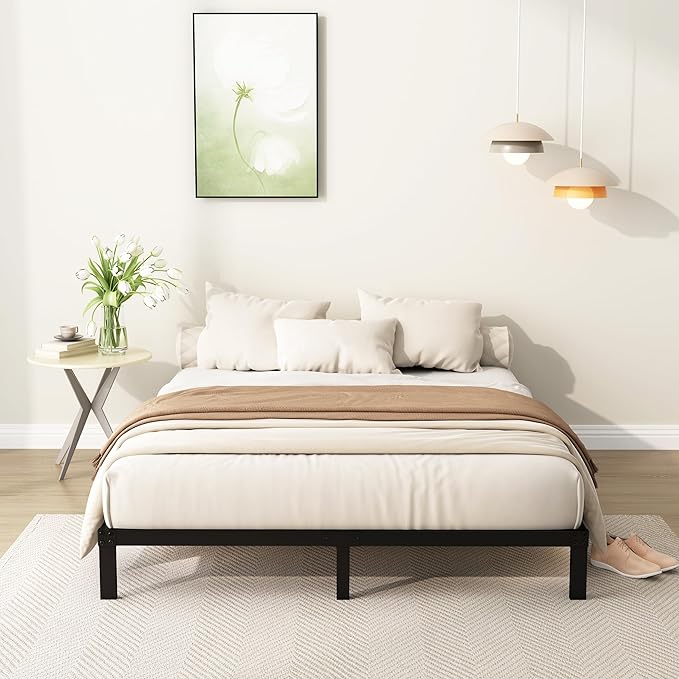 9 Inch King Bed Frame Heavy Duty Low Profile Metal Platform No Box Spring Needed Mattress Foundation, Easy to Assembly, Noise Free, Black