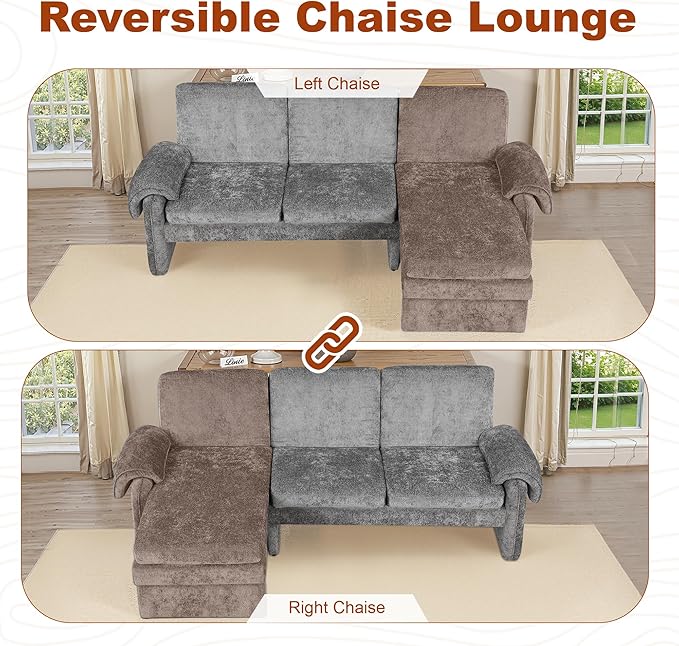 94.1" Sectional Couch, Convertible Futon Sofa Bed with Reversible Chaise Lounge, Sectional Couches for Living Room and Office, Grey