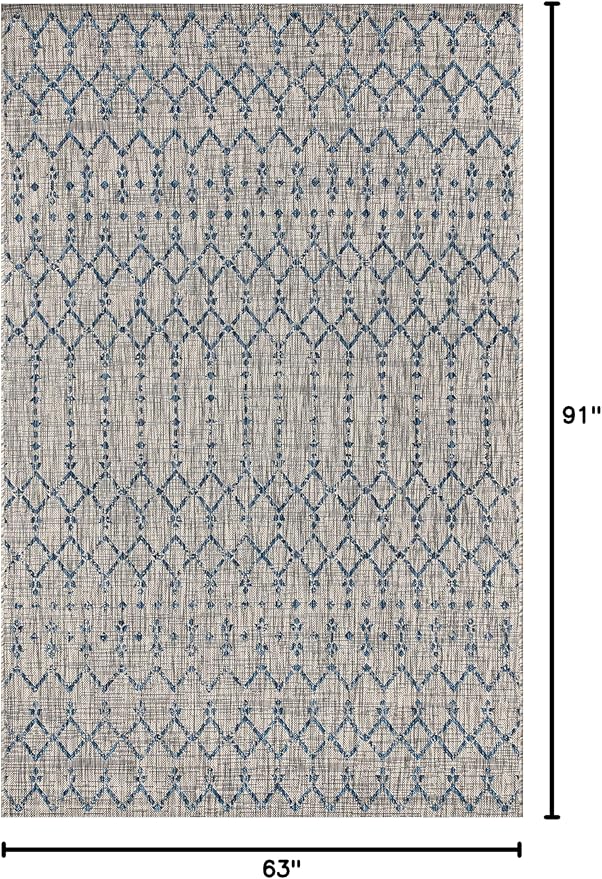 JONATHAN Y Moroccan Geometric Indoor Outdoor Area Rug 5X8 Light Gray/Navy, Ourika Textured Weave for Backyard, Patio, Porch, Easy-Cleaning, High Traffic, Pet-Friendly, Non-Shedding (SMB108A-5)