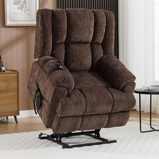 Luxlen Power Lift Recliner Chair for Elderly, Heat Massage Recliners, Dual Motor Oversized Lift Chair, Medium-Firm Electric Lift Recliners with Remote - Dark Brown