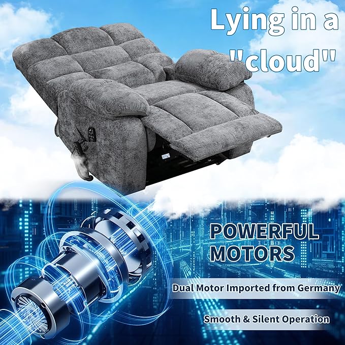 Power Lift Recliner Chair for Elderly People, Lay Flat Recliner with Vibration Massage and Lumbar Heating, Lift Chair with Infinite Position and 2 Remote Controls, Chenille Fabric Gray