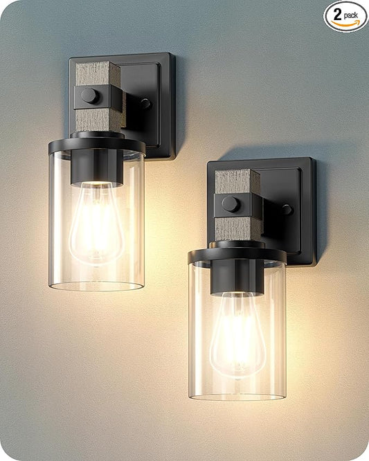 EDISHINE Wall Sconces Set of 2, Farmhouse Vanity Lights for Bathroom, 1-Light Wall Light Fixtures, Industrial Wall Mount Lighting Lamps with Clear Glass Shade for Bedroom Living Room Mirror Hallway