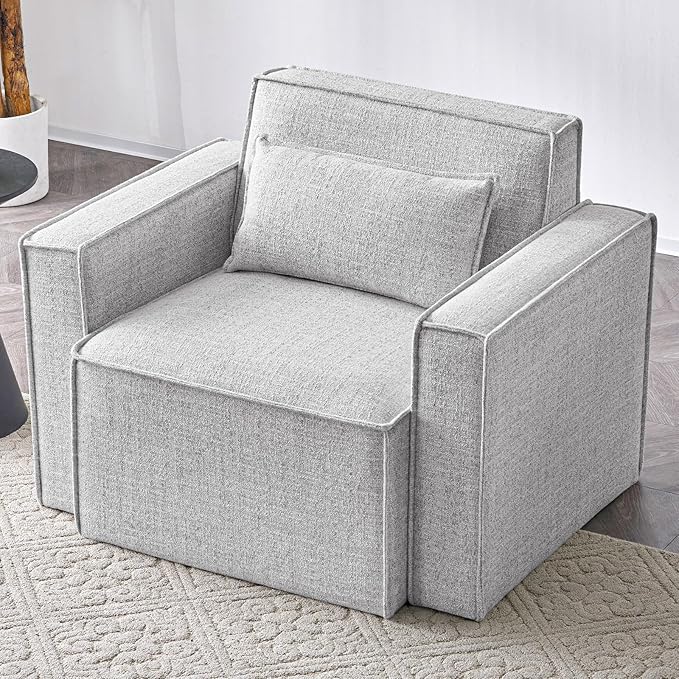 ELUCHANG Oversized Accent Chair,Modern Boucle Sofa Chair with Strong Wood Frame,High Supportive & Soft Sponges,Comfy Upholstered Armchair Reading Chairs for Apartment Small Spaces,Light Grey