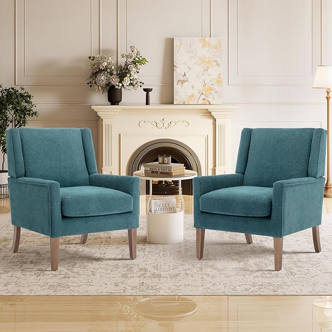 Accent Chairs for Living Room, Mid-Century Wooden Fabric Living Room Chairs, Arm Chair, Side Chairs for Living Room, Bedroom, Reading Nook