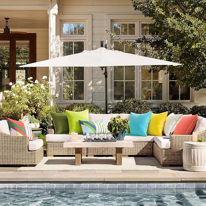 Phantoscope Pack of 2 Outdoor Waterproof Throw Pillow Covers with Contrast Piping, Decorative Square Cushion Case Patio Pillows for Couch Tent Sunbrella, Light Grey 18x18 inches