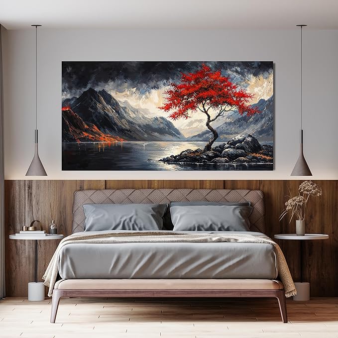 Canvas Wall Art Decor Black and White Vintage Wall Art Wall Art Pictures for Living Room Large Landscape Wall Art Prints Art Work for Wall Decor Red Artwork for Walls Bedroom Office Decor 29" X 58"