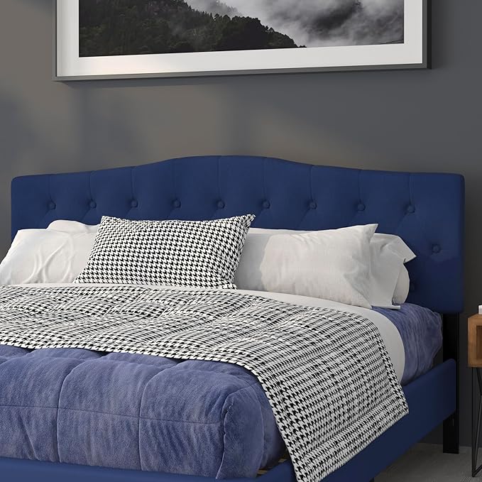 EMMA + OLIVER Tufted Upholstered King Size Headboard in Navy Fabric