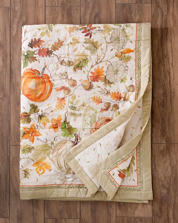 Maison d' Hermine Throw Blanket for Couch Lightweight Soft Warm Breathable Cotton Throw Blankets for Bed Girls Boys Women Men Gifts Sofa Travel Living Room Chair Bedding (50"x60", Pumpkin Passion)